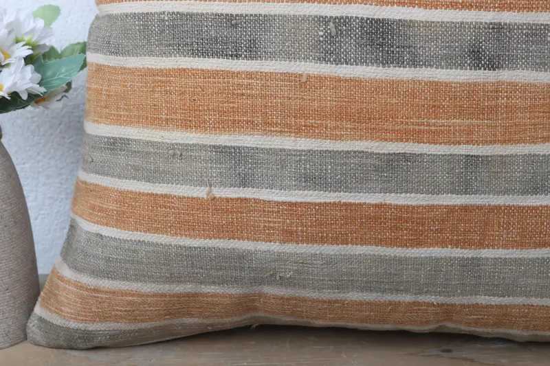 Turkish Kilim Pillow, Retro Throw Cushion, Ethnical Kilim Rug Pillow, Toss Cushion, Cushion Case, 16x16 Orange Pillow Sham, Gift Pillow - 3