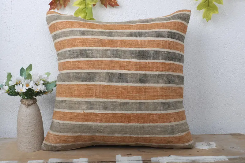 Turkish Kilim Pillow, Retro Throw Cushion, Ethnical Kilim Rug Pillow, Toss Cushion, Cushion Case, 16x16 Orange Pillow Sham, Gift Pillow - 2