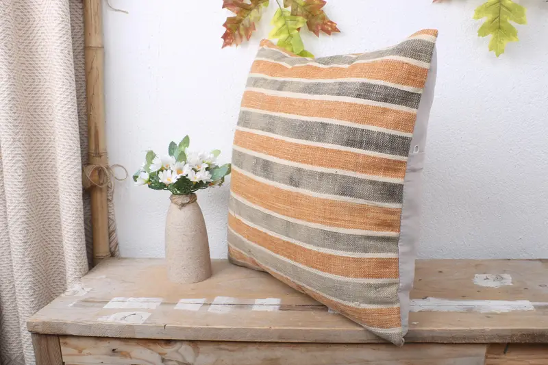 Turkish Kilim Pillow, Retro Throw Cushion, Ethnical Kilim Rug Pillow, Toss Cushion, Cushion Case, 16x16 Orange Pillow Sham, Gift Pillow - 4