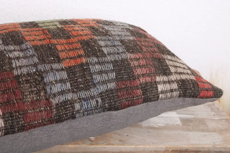 Turkish Kilim Pillow, Throw Kilim Pillow, Pillow Case, Bohemian Cushion Pillow Sham, 12x20 Red Cushion Cover, Vintage Kilim Pillow - 6