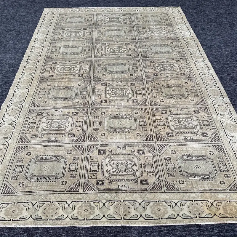 Zarif Bej ve Kahverengi Halı, 5,2x9,5 ft Soyut Tasarım