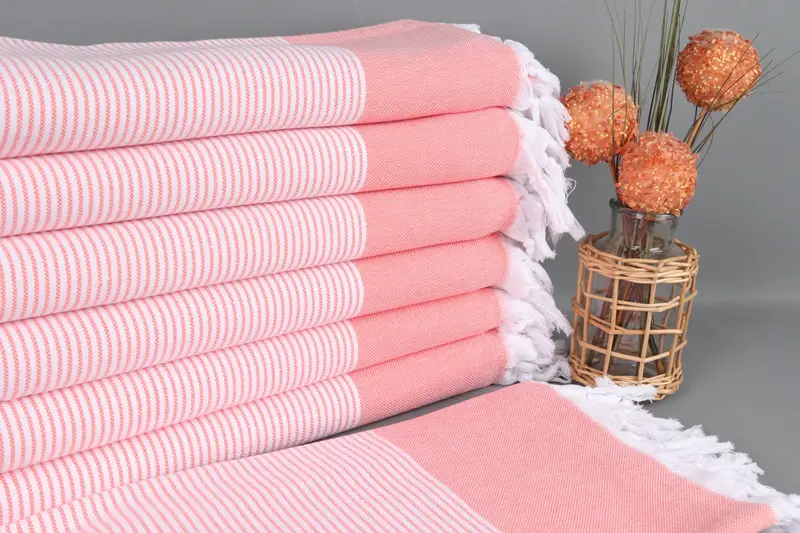 Personalized Beach Towel Orange Stripes, Organic Cotton, 40x71 Inches