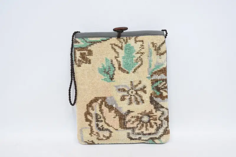 ヴィンテージモチーフのスチームパンクウールショルダーバッグ、キリムバッグ