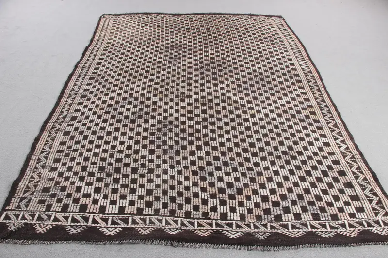 Elegant Beige & Brown Rug, 6.4x8.6 ft Striped Geometric