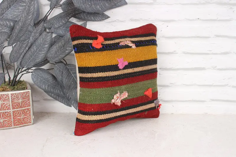 Pillow Case, Kilim Pillow Cover, 12x12 Red Cushion, Handwoven Pillow Case, Kilim Cushion Sham, Turkish Kilim Pillow, Decorative Throw Cushion Case - 3