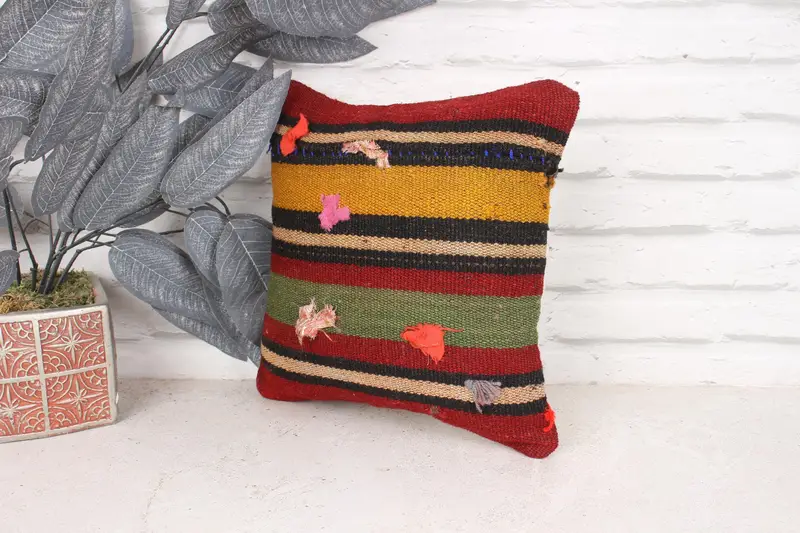 Pillow Case, Kilim Pillow Cover, 12x12 Red Cushion, Handwoven Pillow Case, Kilim Cushion Sham, Turkish Kilim Pillow, Decorative Throw Cushion Case - 4