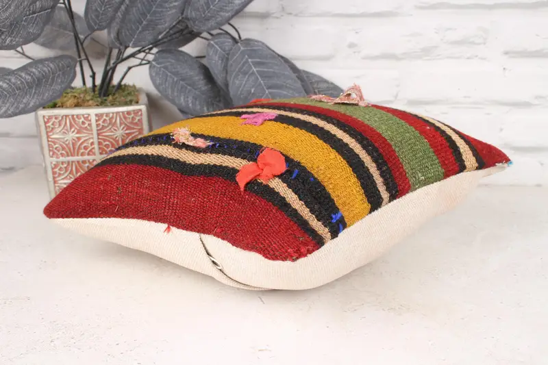Pillow Case, Kilim Pillow Cover, 12x12 Red Cushion, Handwoven Pillow Case, Kilim Cushion Sham, Turkish Kilim Pillow, Decorative Throw Cushion Case - 6
