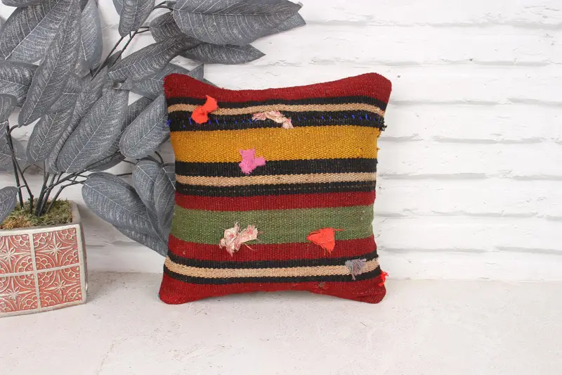 Pillow Case, Kilim Pillow Cover, 12x12 Red Cushion, Handwoven Pillow Case, Kilim Cushion Sham, Turkish Kilim Pillow, Decorative Throw Cushion Case - 1
