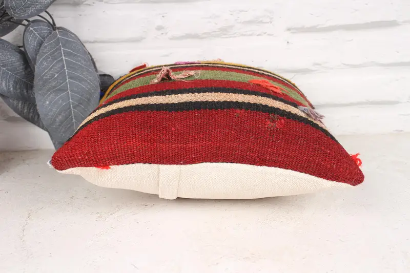 Pillow Case, Kilim Pillow Cover, 12x12 Red Cushion, Handwoven Pillow Case, Kilim Cushion Sham, Turkish Kilim Pillow, Decorative Throw Cushion Case - 5