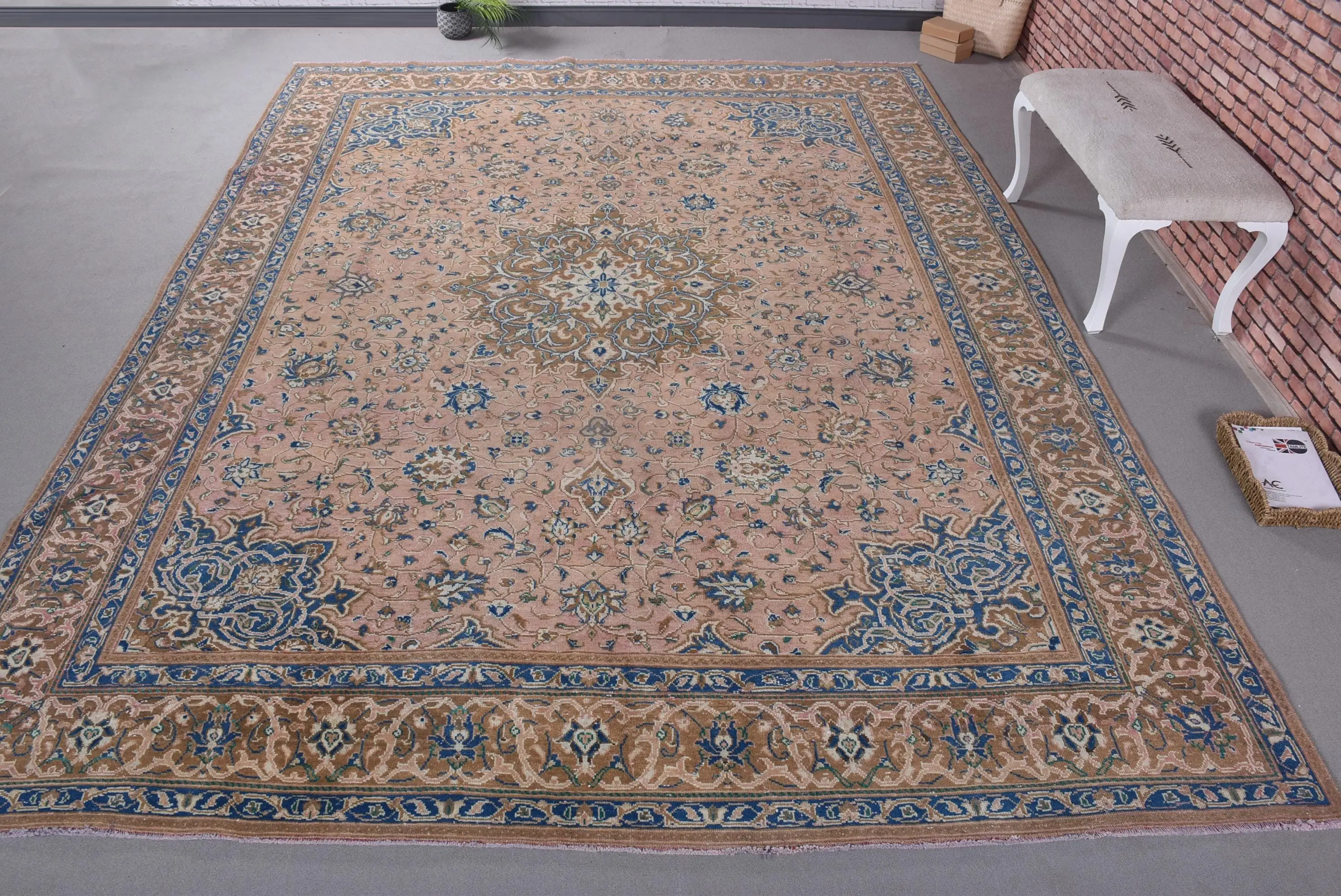 9.4x12.2 ft Turkish Rug, Blue Ombré Vintage Rug Wool - 1