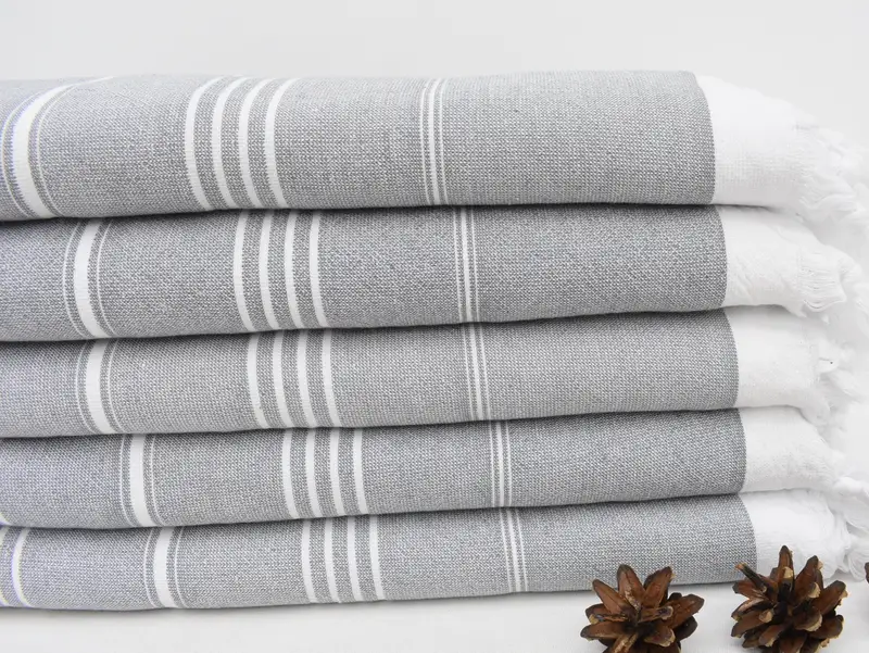 Turkish Bath Towel Dark Gray Striped Terry, Bachelorette Party Gift, 70x36 Inches