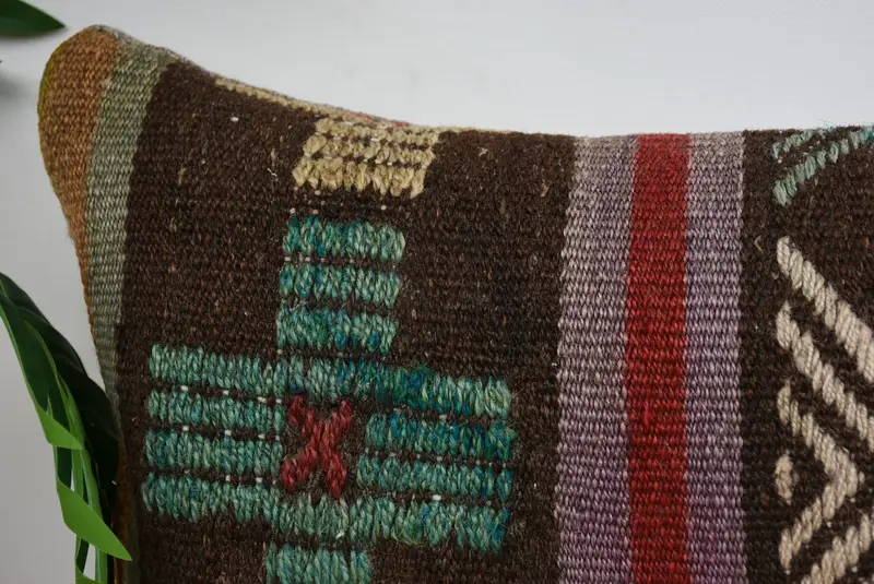 Southwestern Cushion Cover, Kilim Pillow, Pillow for Sofa, 12x24 Brown Cushion Case, Sofa Pillow, Cushion Case, Vintage Kilim Throw Pillow - 2