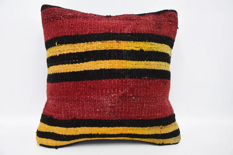 Vintage Antique Euro Sham, Red 18x18 inch Pillow Case, Indoor Striped Pillow Sham - 1