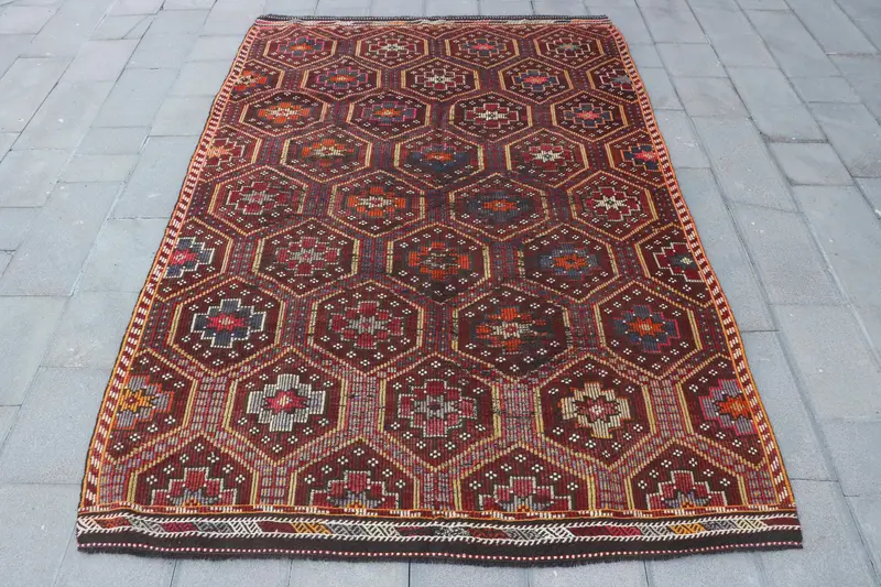 Red Ikat Rug, 6.6x9.8 ft Vibrant Decor