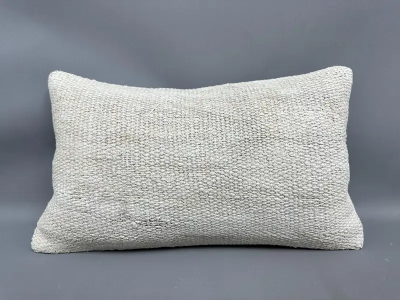 Turkish Kilim Pillow, Kilim Pillow Cover, Pillow, Wool Kilim Pillow Pillow Sham, Antique Pillows, 12x20 Beige Cushion Cover, Retro Throw Pillow - 4