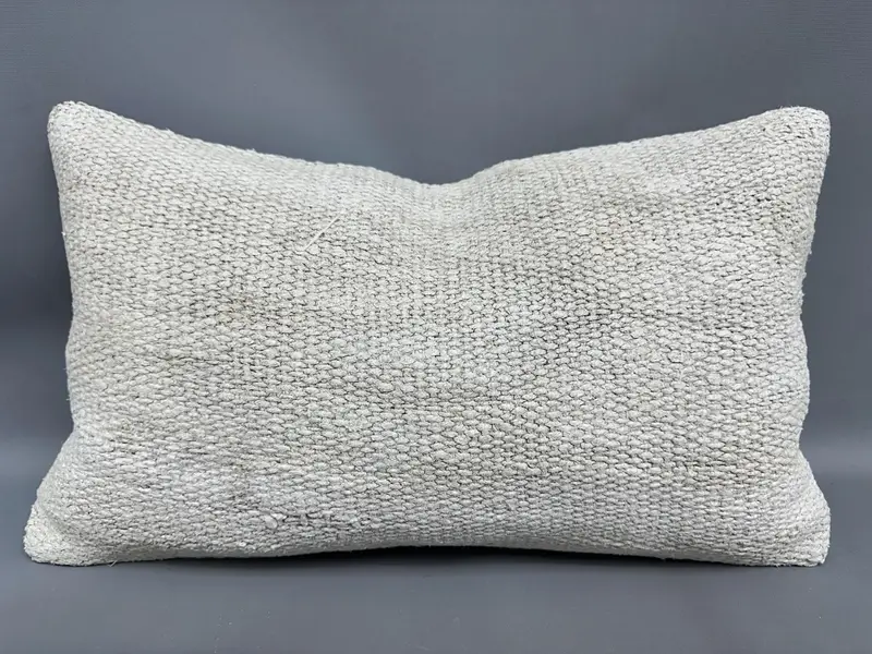 Turkish Kilim Pillow, Kilim Pillow Cover, Pillow, Wool Kilim Pillow Pillow Sham, Antique Pillows, 12x20 Beige Cushion Cover, Retro Throw Pillow - 1