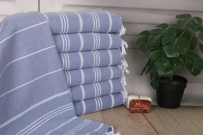 Turkish Tea Towel Custom Hand Towel Denim Blue Striped, 40x24 Inches