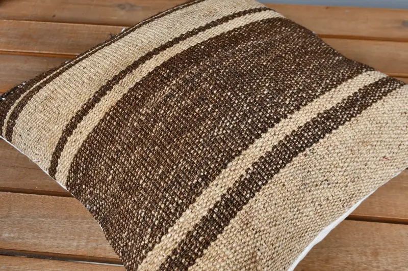 Chair Pillow, Ethnical Kilim Rug Pillow, Vintage Kilim Pillow, Cushion Case, 12x12 Beige Cushion, Handmade Rug Seat Cushion Cover, Home Decor Pillow - 4