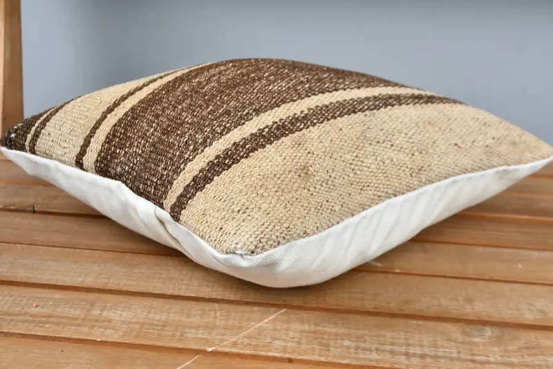 Chair Pillow, Ethnical Kilim Rug Pillow, Vintage Kilim Pillow, Cushion Case, 12x12 Beige Cushion, Handmade Rug Seat Cushion Cover, Home Decor Pillow - 3
