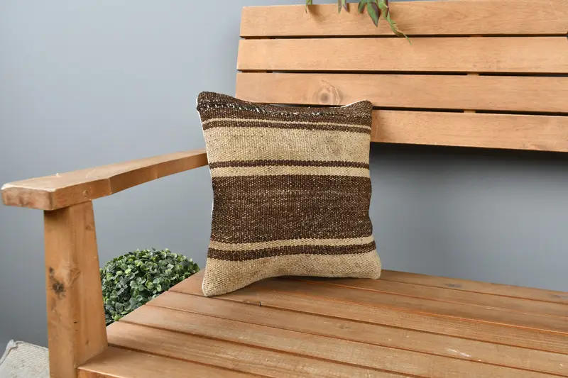 Chair Pillow, Ethnical Kilim Rug Pillow, Vintage Kilim Pillow, Cushion Case, 12x12 Beige Cushion, Handmade Rug Seat Cushion Cover, Home Decor Pillow - 1