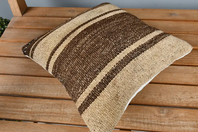 Chair Pillow, Ethnical Kilim Rug Pillow, Vintage Kilim Pillow, Cushion Case, 12x12 Beige Cushion, Handmade Rug Seat Cushion Cover, Home Decor Pillow - 2