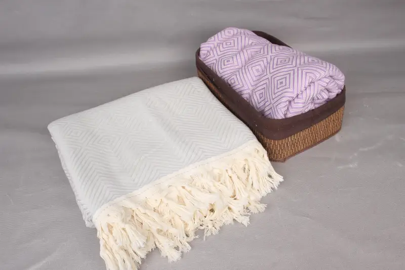 Woven Throw Blanket, Turkish Bedcover, 92x80 Cotton Diamond Towel, Valentines Gift, Turkish Tablecloth, Wedding Favors, Bridal Shower Gift - 7