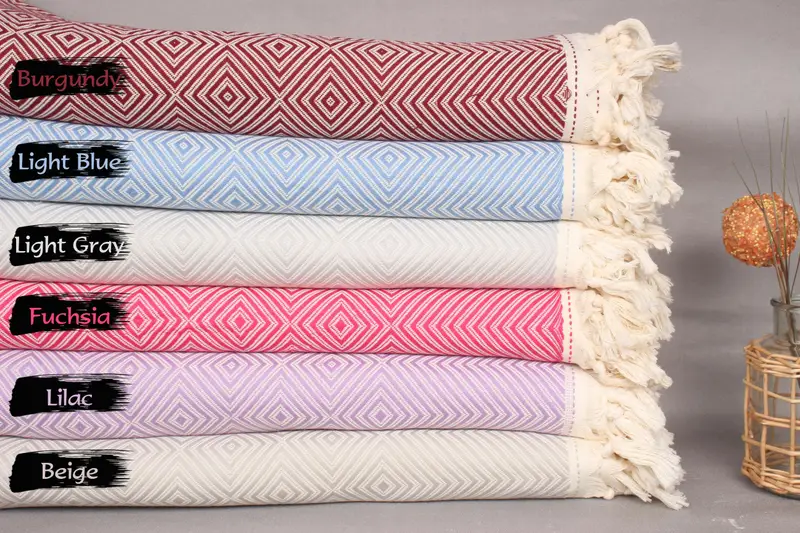 Woven Throw Blanket, Turkish Bedcover, 92x80 Cotton Diamond Towel, Valentines Gift, Turkish Tablecloth, Wedding Favors, Bridal Shower Gift - 1