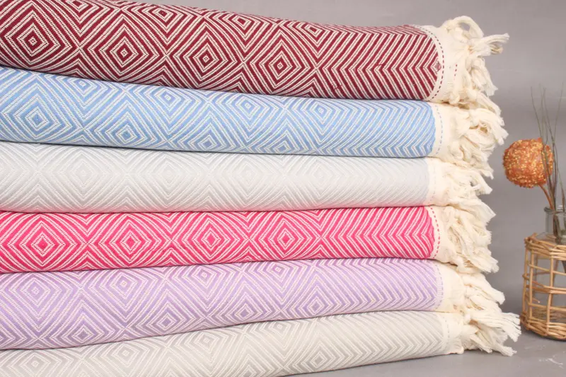 Woven Throw Blanket, Turkish Bedcover, 92x80 Cotton Diamond Towel, Valentines Gift, Turkish Tablecloth, Wedding Favors, Bridal Shower Gift - 2