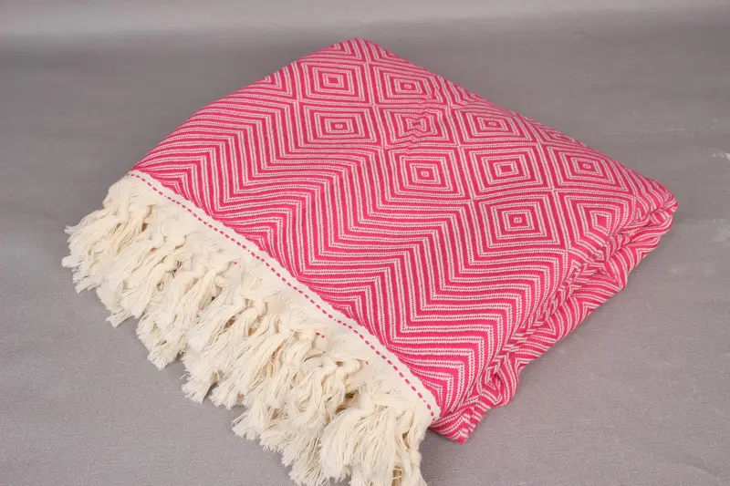 Woven Throw Blanket, Turkish Bedcover, 92x80 Cotton Diamond Towel, Valentines Gift, Turkish Tablecloth, Wedding Favors, Bridal Shower Gift - 4