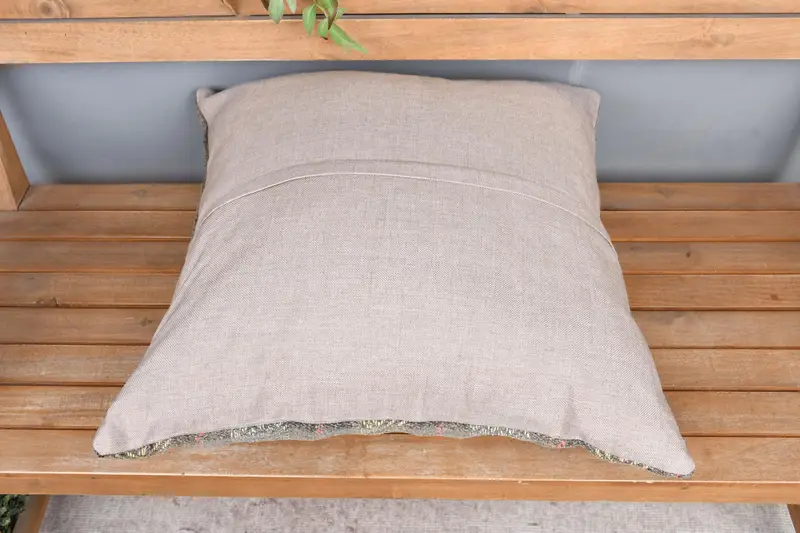 Yellow & Gray Southwestern Embroidered Pillow, 24x24 Inch Handmade Throw Pillow - 5