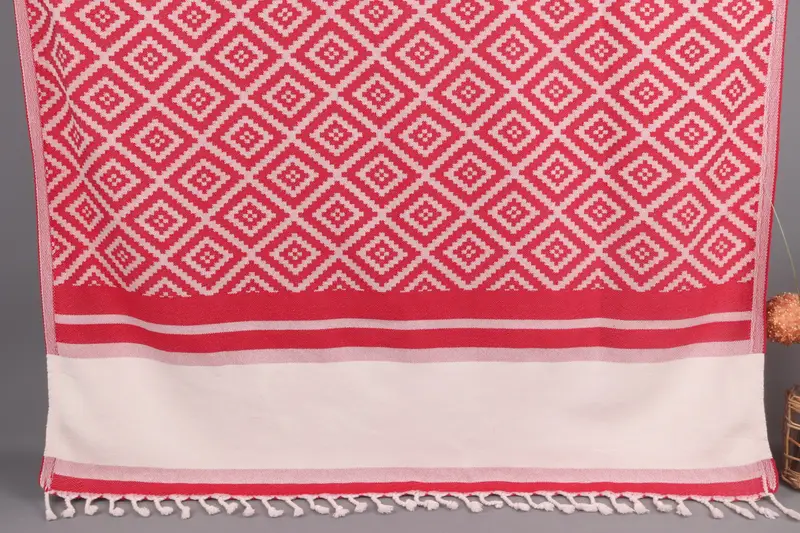 Personalized Embroidered Beach Towel Geometric Red-Light Beige 69x36 Inches