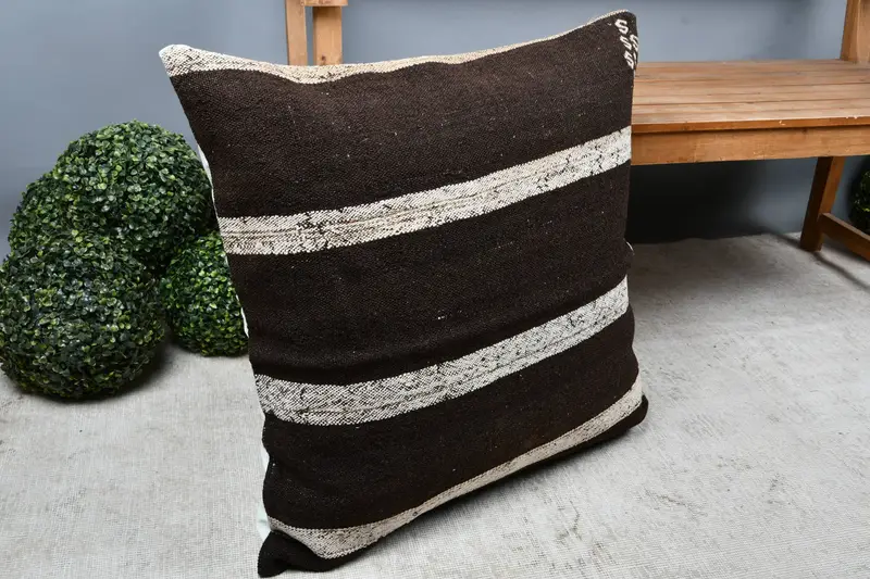 Home Decor Pillow, Turkish Pillow, 28x28 Brown Pillow Cover, Boho Pillow Sham Cover, Cushion Cover, Pet Pillow Case, Handwoven Cushion Cover - 5