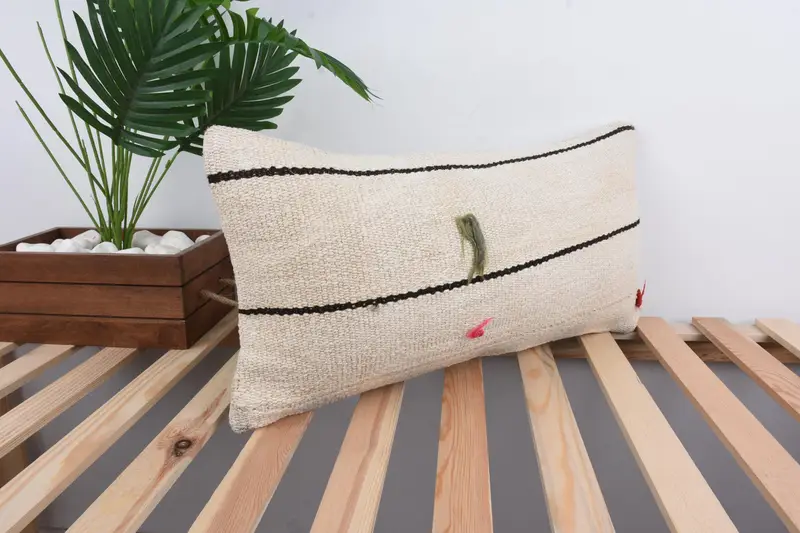 Kilim Cushion Sham, Cushion Case, Vintage Kilim Pillow, Boho Pillow, 12x24 White Cushion, Morroccon Kilim Cushion Cushion Cover - 4