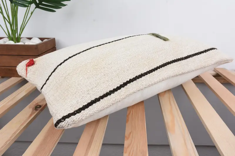 Kilim Cushion Sham, Cushion Case, Vintage Kilim Pillow, Boho Pillow, 12x24 White Cushion, Morroccon Kilim Cushion Cushion Cover - 6