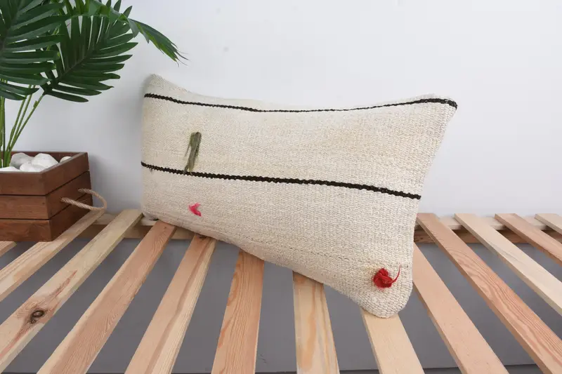Kilim Cushion Sham, Cushion Case, Vintage Kilim Pillow, Boho Pillow, 12x24 White Cushion, Morroccon Kilim Cushion Cushion Cover - 5