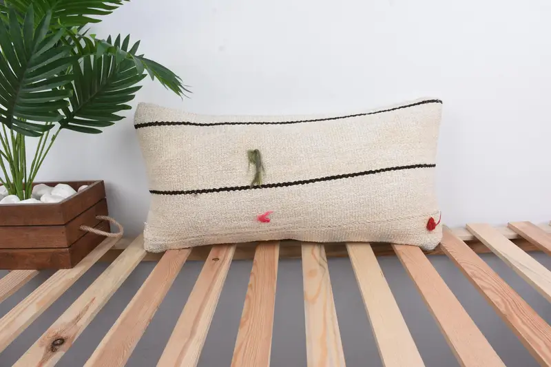 Kilim Cushion Sham, Cushion Case, Vintage Kilim Pillow, Boho Pillow, 12x24 White Cushion, Morroccon Kilim Cushion Cushion Cover - 1