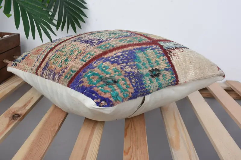 Vintage Kilim Pillow, Cushion Cover, Knitted Cushion, 16x16 Blue Pillow, Handmade Kilim Cushion, Pillow for Sofa, Bed Cushion - 6