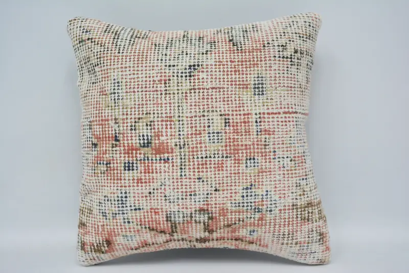 Ethnical Kilim Rug Pillow, Vintage Kilim Throw Pillow, Gift Pillow, Colorful Cushion Cover, 12x12 Beige Pillow, Ottoman Pillow Cover, Cushion Case - 1