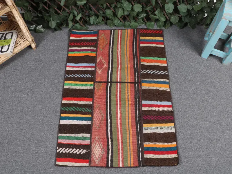 Alfombra marrón de lunares arcoíris, decoración elegante de 2,1x2,7 pies