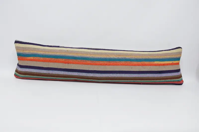 12x48 Orange Cushion Cover, Kilim Pillow, Ethnical Kilim Rug Pillow, Turkish Bench Pillow Sham, Wholesale Pillow Cover, Gift Pillow, Cushion Cover - 1