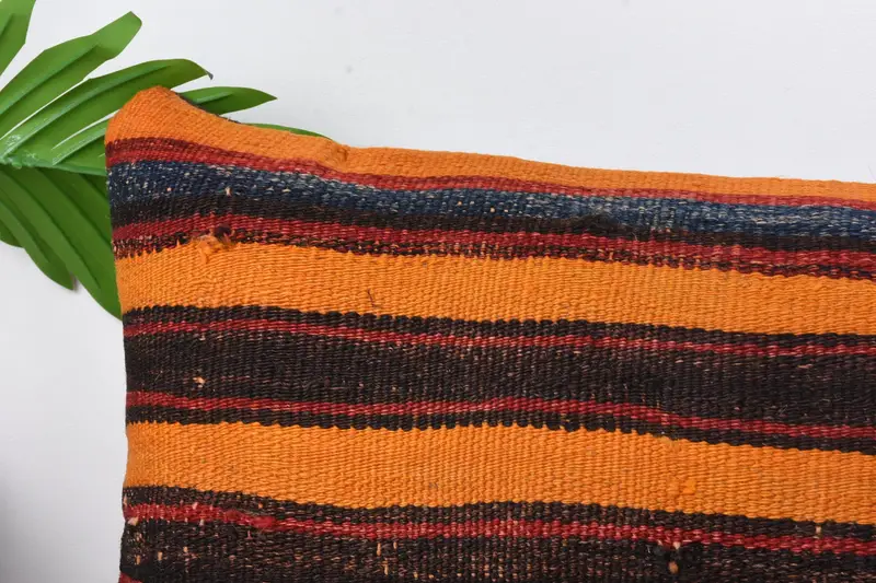 Ev Dekoru Yastığı, Vintage Kilim Yastığı, 12x24 Turuncu Yastık Kılıfı, Kanepe Yastığı, Zemin Yastığı Sahibi, Yastık Kılıfı, Salon Yastığı - 2
