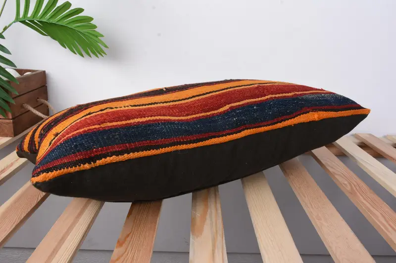 Ev Dekoru Yastığı, Vintage Kilim Yastığı, 12x24 Turuncu Yastık Kılıfı, Kanepe Yastığı, Zemin Yastığı Sahibi, Yastık Kılıfı, Salon Yastığı - 6