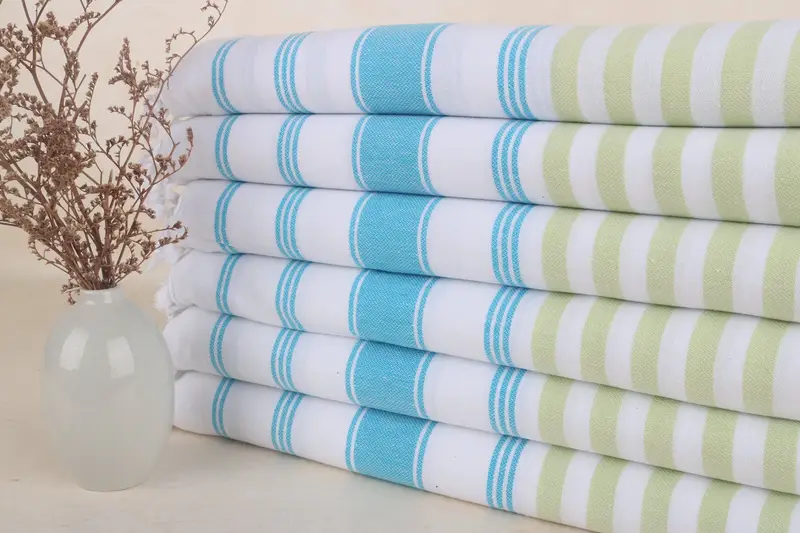 Personalisiertes Strandtuch aus grün-blauer Baumwolle gestreift, 40 x 71 Zoll