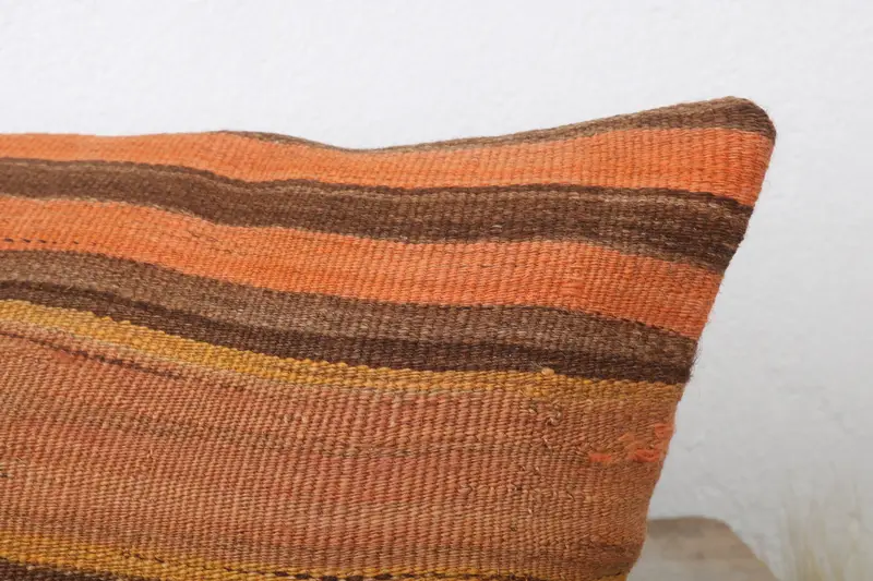 Turkish Kilim Pillow, 12x24 Orange Pillow Case, Personalized Gift Pillow Cushion, Home Decor Pillow, Cushion Case, Kilim Cushion Sham - 5