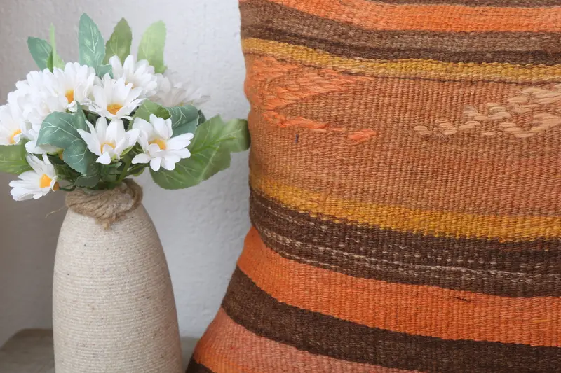 Turkish Kilim Pillow, 12x24 Orange Pillow Case, Personalized Gift Pillow Cushion, Home Decor Pillow, Cushion Case, Kilim Cushion Sham - 3