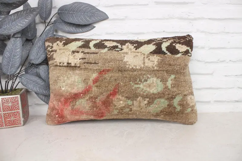 Outdoor Throw Cushion Cover, Natural Pillow Sham, Vintage Kilim Pillow, Pillow for Couch, Pillow Cover, 12x20 Brown Pillow Case, Boho Pillow - 1