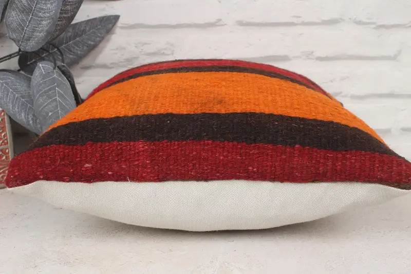 Cushion Cover, Antique Pillows, Boho Pillow, Kilim Cushion Sham, 14x14 Rainbow Cushion Cover, Living Room Throw Pillow Sham - 5