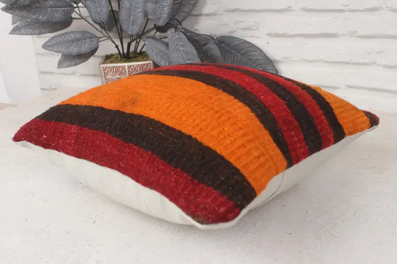 Cushion Cover, Antique Pillows, Boho Pillow, Kilim Cushion Sham, 14x14 Rainbow Cushion Cover, Living Room Throw Pillow Sham - 6
