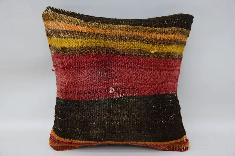 Red Vintage Antique Pillow Cover, Bohemian Striped Wool Bench Pillow Case - 1
