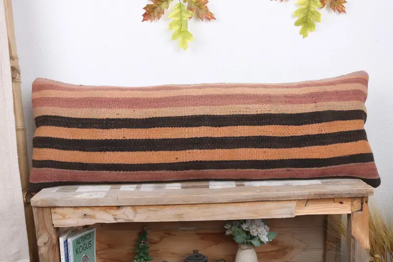 Cushion Case, Vintage Kilim Pillow, Boho Pillow, 12x36 Orange Cushion, Accent Throw Pillow Case, Gift Pillow, Armchair Pillow Case - 2